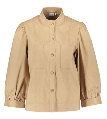 Beige glanzende blouse met borstzakjes Nu Susan Numph