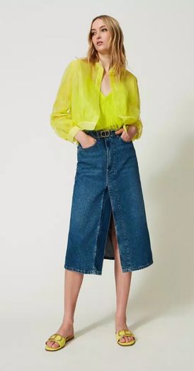 Blauwe midi jeansrok met riem Twinset