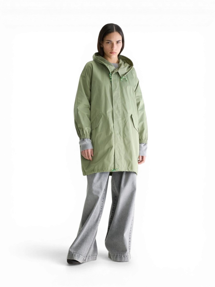 Kaki thym kleurige regenjas met kap Laos Bellerose 