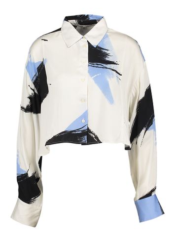 Witte cropped blouse met blauwe print Josie Second Female