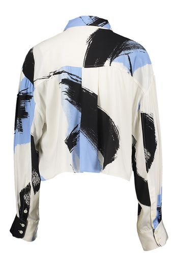 Witte cropped blouse met blauwe print Josie Second Female