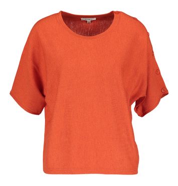 Donkeroranje tricot top met boothals en korte mouwen Leka Gigue