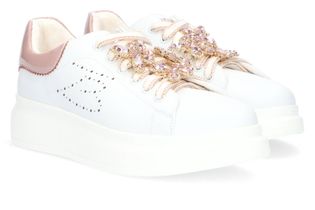 tosca blu Witte sneakers met lichtroze details