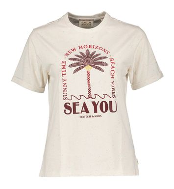 Beige t-shirt met kleurrijke spikkels en opdruk Scotch & Soda