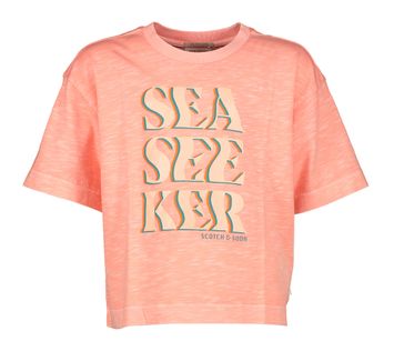 Roze kleurige t-shirt met kleurrijke opdruk Scotch & Soda