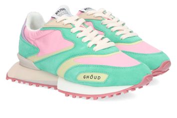 Groene lage sneakers met roze details Ghoud