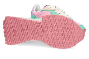 Groene lage sneakers met roze details Ghoud