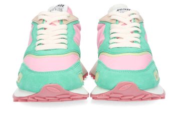 Groene lage sneakers met roze details Ghoud