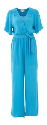 Grace & Mila Aquablauwe jumpsuit met V-hals Massika