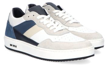 Witte lage sneakers met blauwe en greige details Hip Shoe Style