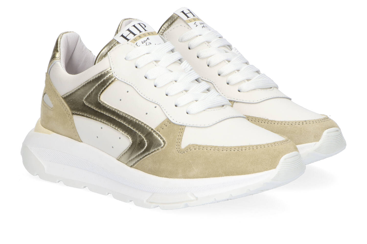 Witte sneakers met beige accente Hip Shoe Style