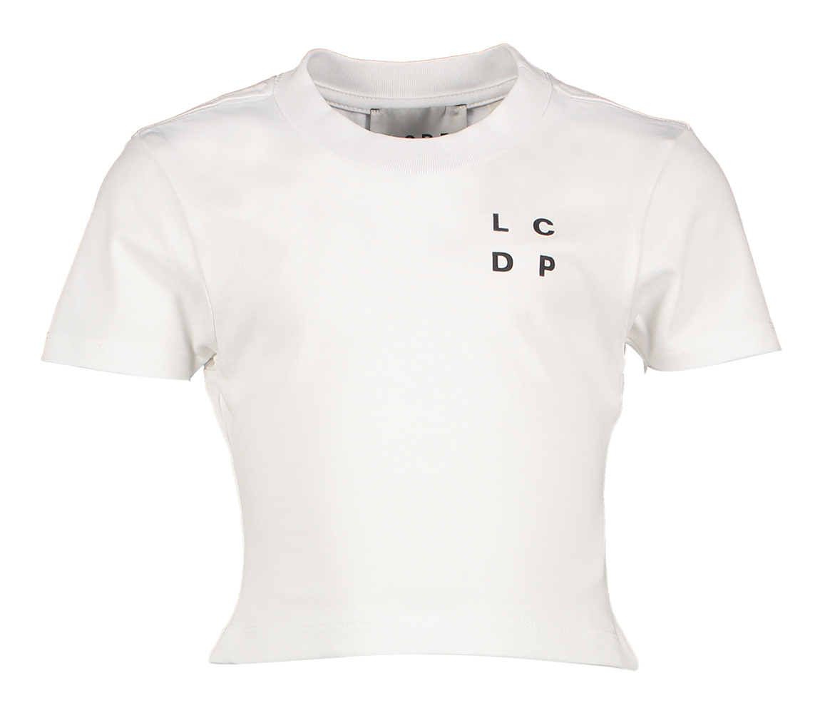 Witte katoenen cropped t shirt met zwarte letters Les Coyotes De Paris