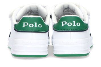 Witte lage sneakers met groen detail en velcro Heritage Court III Ralph Lauren