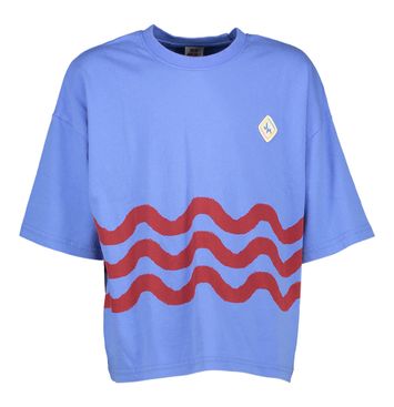 Blauwkleurige katoenen t-shirt met bordeaux print Jelly Mallow
