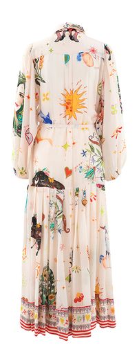 Ecru glanzende lange jurk met speelse print Otta Yess
