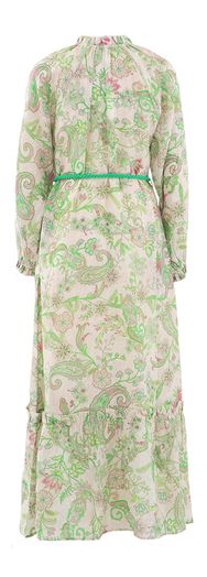 Beige lange linnen jurk met groene en roze paisley print Idania Dea Kudibal