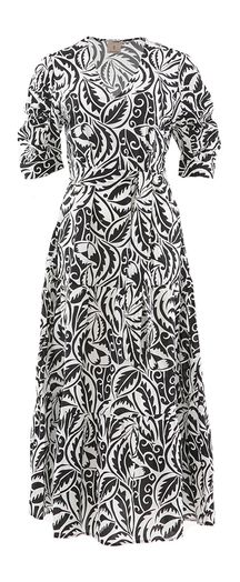 Witte lange katoenen jurk met zwarte paisley print Tomina Peppercorn