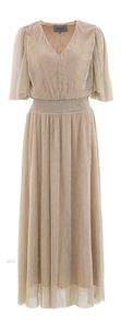 Minus Goudkleurige lange jurk met V-hals Mavena 