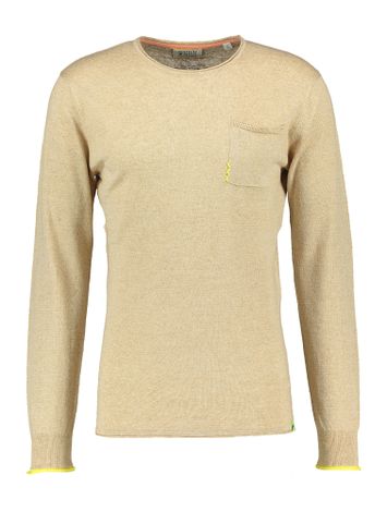Beige trui met geel detail aan de mouw. Scotch & Soda 