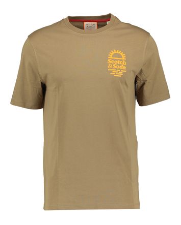 Taupe t-shirt met oranje merklogo Scotch & Soda