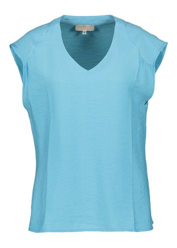 Aquablauwe blouse met V-hals en korte mouwen Signe Nature