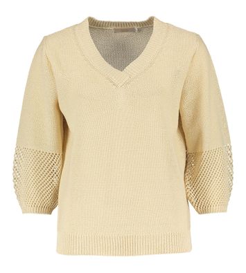 Ecru pull met v- hals en gouden mettalic Signe Nature 