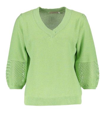 Groene pull met v- hals en gouden mettalic Signe Nature 