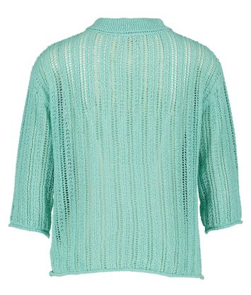 Turquoise gehaakte gilet met knopen Signe Nature