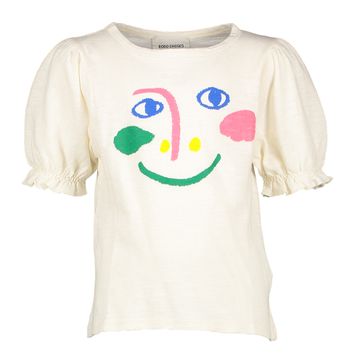 Beige t-shirt met multicolor opdruk Smiling Mask Bobo Choses