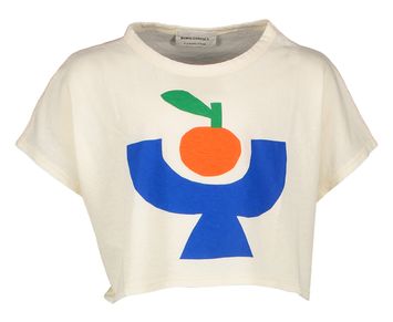 Ecru crop top t-shirt met multicolor opdruk Tomato Plate Bobo Choses