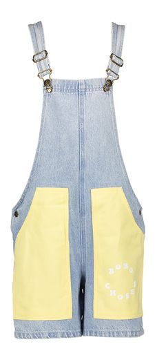 Jeanskleurige salopette met gele accenten Circle Short Bobo Choses