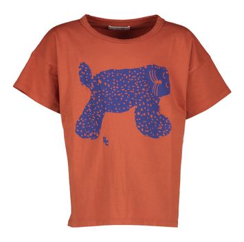 Brique kleurige t-shirt met blauwe opdruk Big Cat Bobo Choses