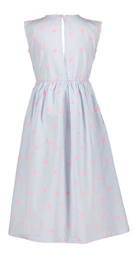 Lichtblauwe mouwloze katoenen jurk met fuchsia print AO76