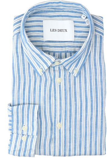 Jeanskleurig linnen hemd (regular fit) met beige streeppatroon en lange mouwen Les Deux