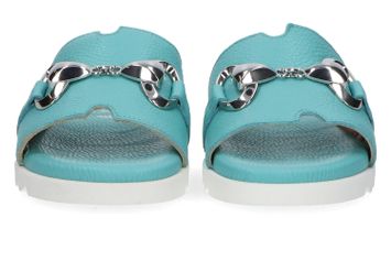 Appelblauwzeegroene slippers met zilverkleurig detail Cesira Jemy