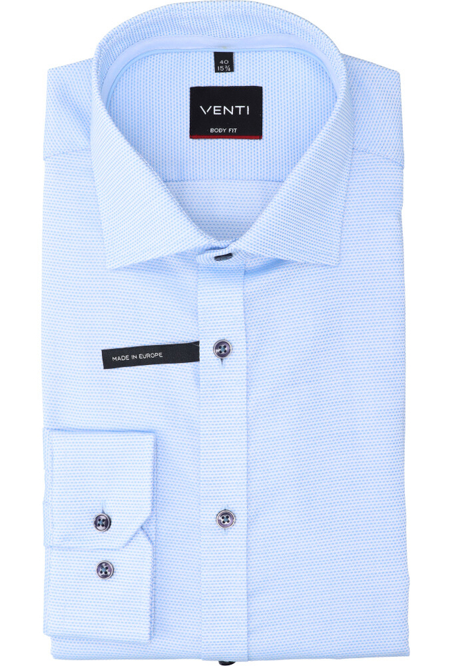 Blauw uni katoenen hemd (regular fit) met lange mouwen Venti 