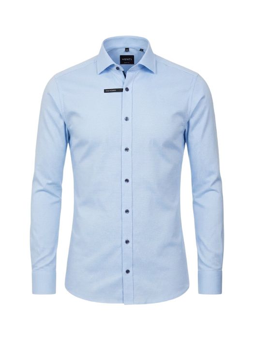 Blauw uni katoenen hemd (body fit) met lange mouwen Venti