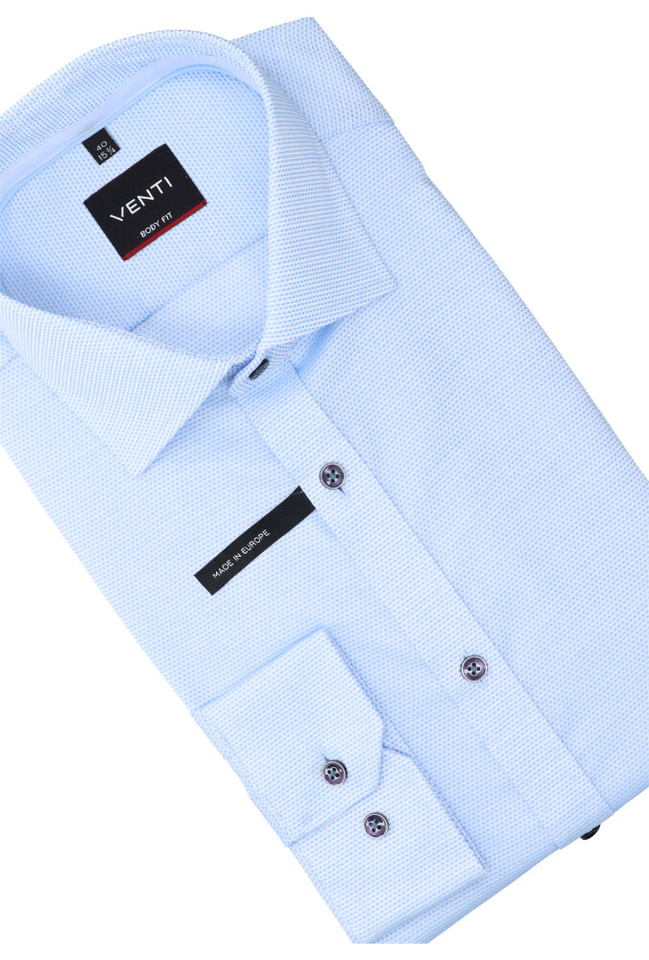 Blauw uni katoenen hemd (regular fit) met lange mouwen Venti 