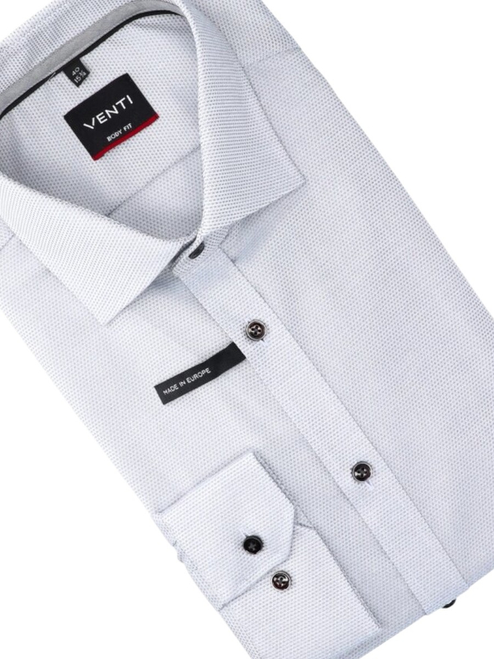Grijs uni katoenen hemd (regular fit) met lange mouwen Venti