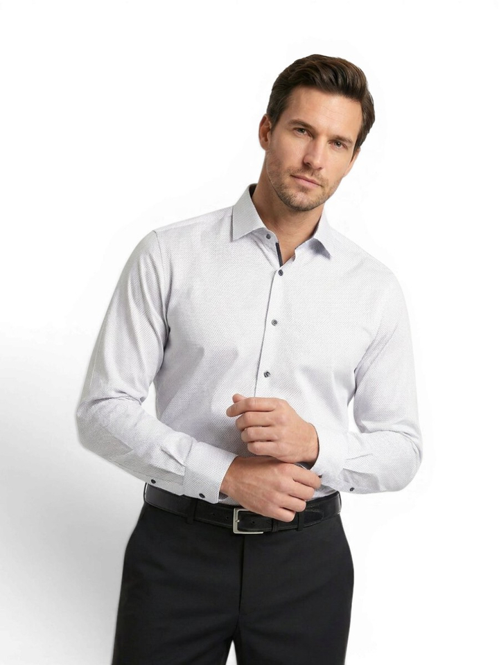 Grijs uni katoenen hemd (regular fit) met lange mouwen Venti