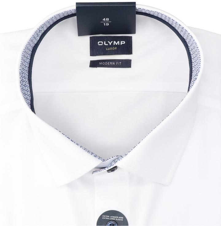 Wit katoenen hemd (regular fit) met extra lange mouwen Olymp 