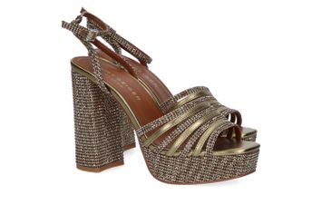 Goudkleurige sandalen met blokhak en strass Kurt Geiger