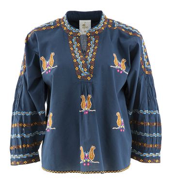 Blauwe blouse met geborduurde tijger Magnolia Nimo With Love