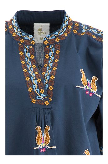 Blauwe blouse met geborduurde tijger Magnolia Nimo With Love