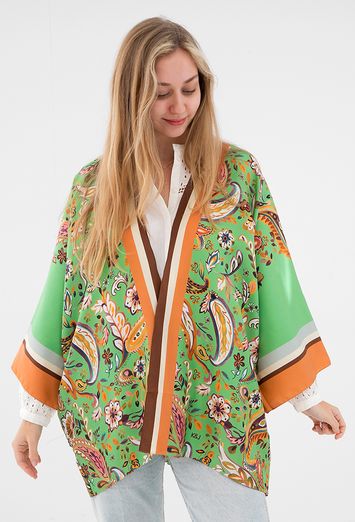 Groene zijden gilet in multicolor print Dolly K&J