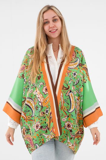 Groene zijden gilet in multicolor print Dolly K&J