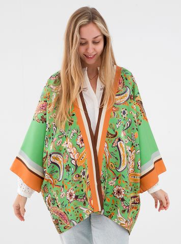 Groene zijden gilet in multicolor print Dolly K&J