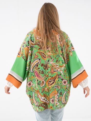 Groene zijden gilet in multicolor print Dolly K&J