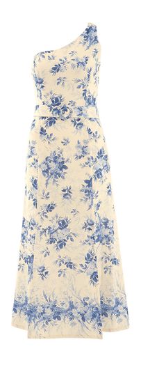 Beige one shoulder jurk met lichtblauwe bloemenprint Twinset