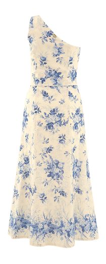 Beige one shoulder jurk met lichtblauwe bloemenprint Twinset